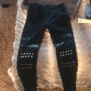 Black studded and detailed cotton leggings